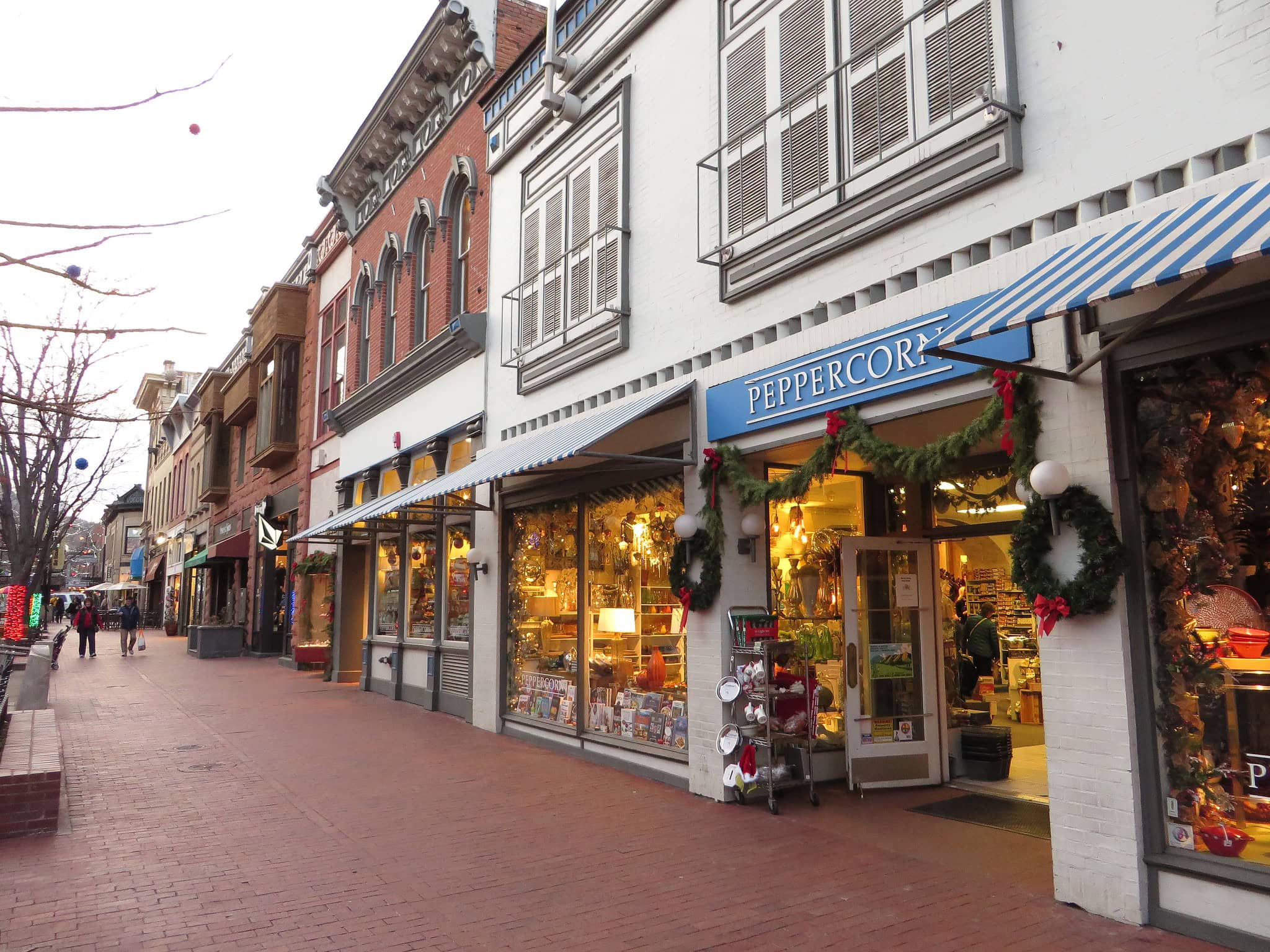 Peppercorn on Pearl Street Mall near CU Boulder Campus. Pearl Street is one of many Boulder activities and things to do indoors when it is snowy or hot.